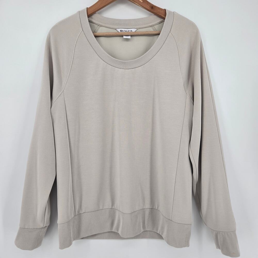 Athleta SeaSoft Scoop Neck Sweatshirt Women’s Medium Taupe Beige Soft Cozy M